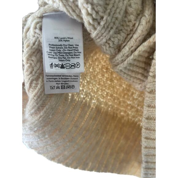 Eddie Bauer Small Lambs Wool Knit Button Up Fisherman Knit Cardigan Sweater Twee - Picture 6 of 8